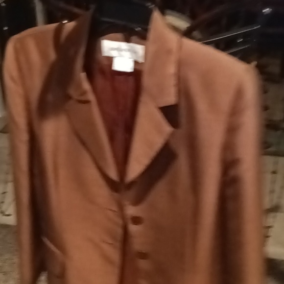 FINAL PRICE JONES NEW YORK 100% silk brown blazer with brown buttons 10 - Picture 3 of 11